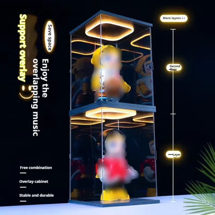 Transparent Acrylic Box Ring Led Lights Dust Cover Box Cartoon Figure Display Car Model Storage Box Collections Model Showcase - Image 4
