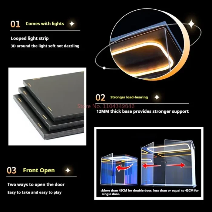Transparent Acrylic Box Ring Led Lights Dust Cover Box Cartoon Figure Display Car Model Storage Box Collections Model Showcase - Image 5
